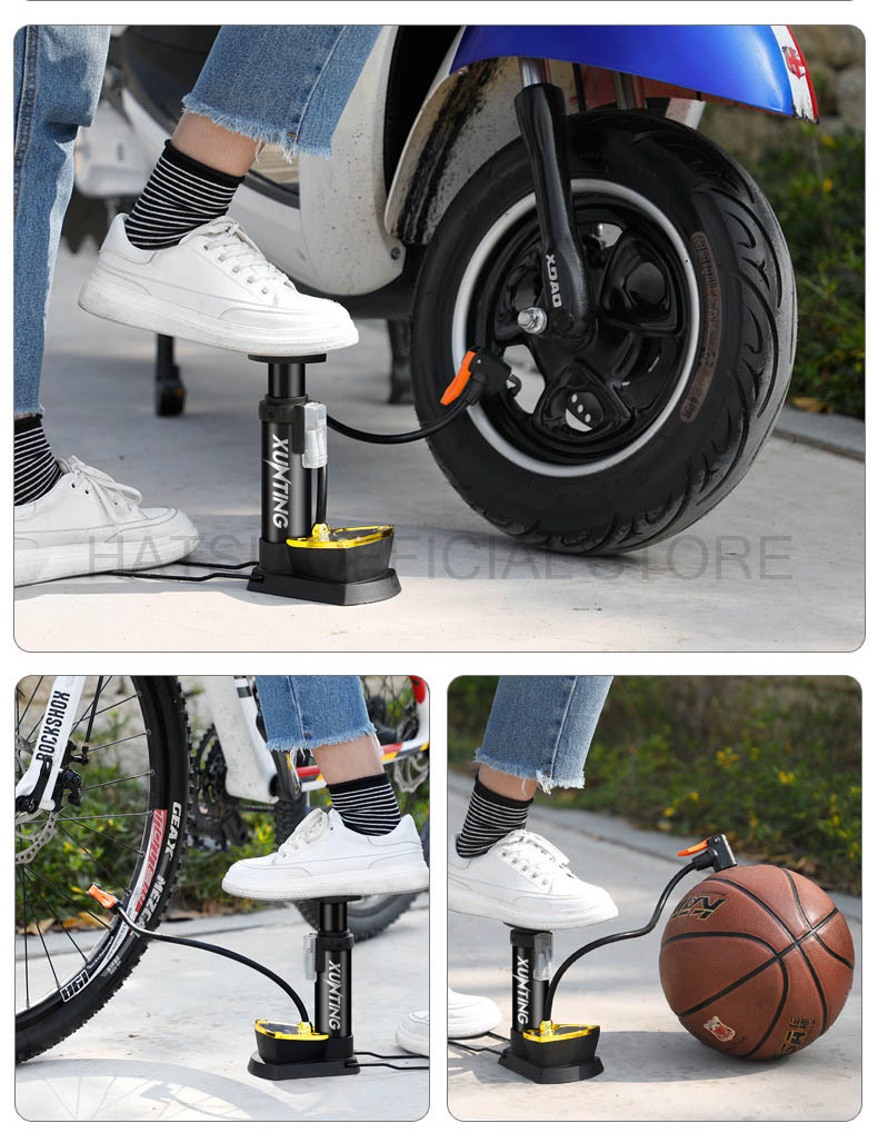 Bơm xe đạp xe máy đạp chân áp suất cao HATSU XTBB, Bơm máy bơm hơi di động chân đế chống trượt - bơm siêu nhẹ dễ di chuyển