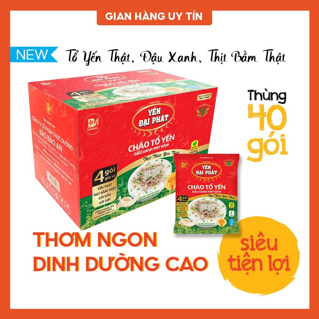 [Thùng 40 gói x 50gram] Cháo Tổ Yến Đậu Xanh Thịt Bằm - Yến Đại Phát 4 gói gia vị, ăn liền, tiện lợi, thơm ngon.