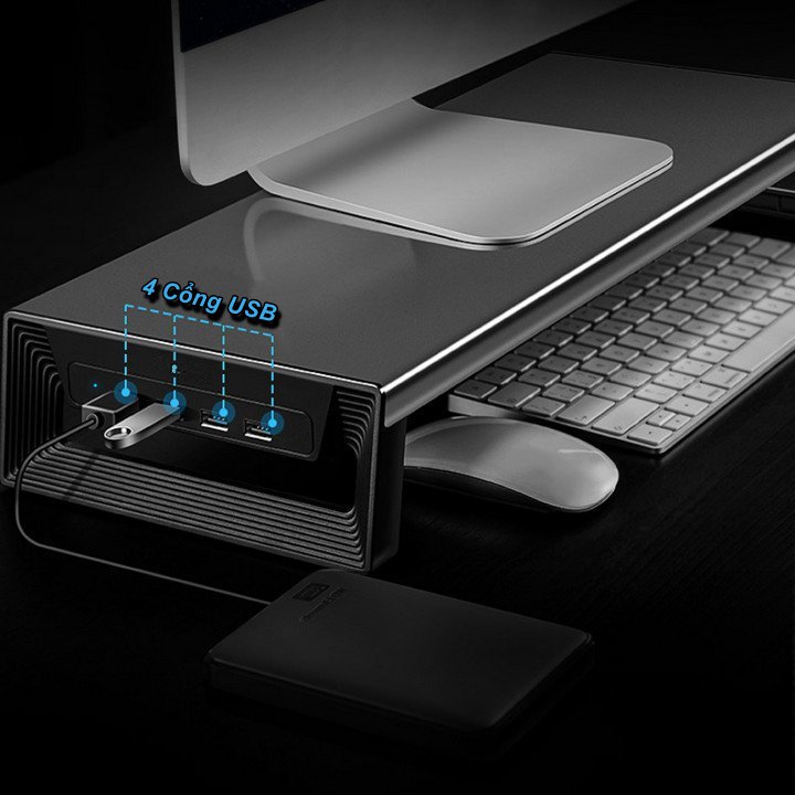 Bàn Kê Màn Hình SLIM BLACK 4 Cổng USB - Home and Garden