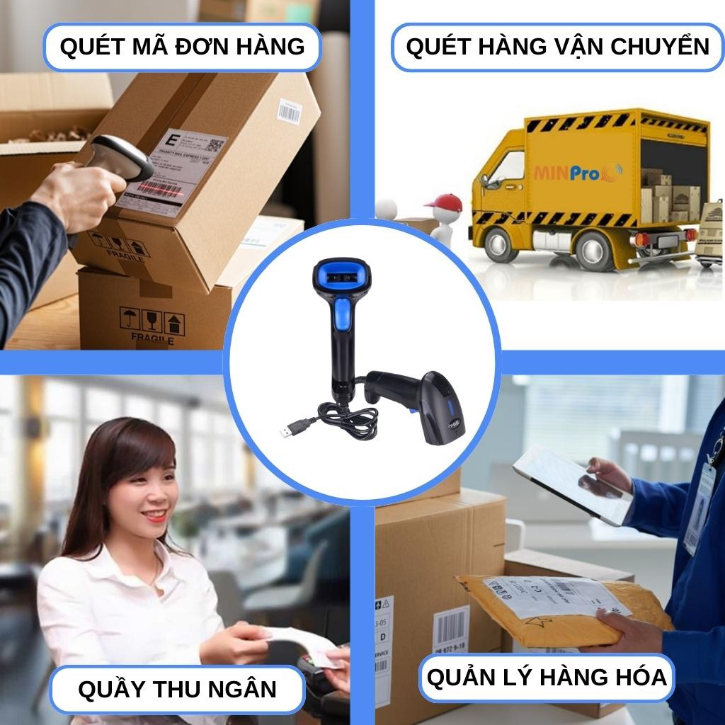 Máy quét mã vạch MINPRO không dây 2.4Ghz, quét mã vạch hàng hóa, công nghệ laser - Bảo hành 1 năm