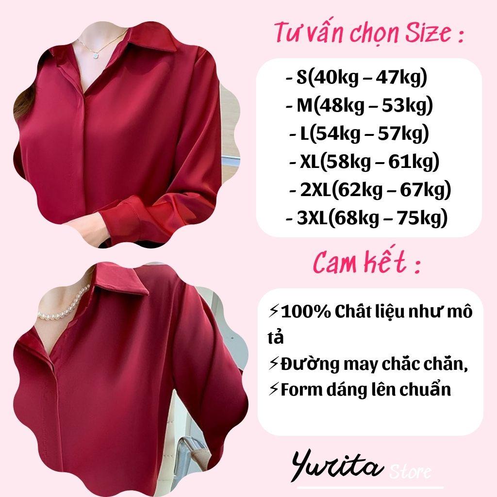 Áo Sơ Mi Nữ Công Sở Màu Đỏ Đô Cổ ĐứcYURITA Kiểu Hàn Quốc Vintage Ulzzang Form Rộng Dài Tay Đẹp Chất Lụa Cao Cấp A2D