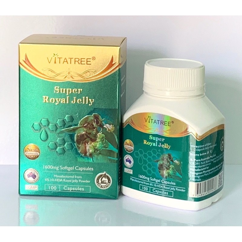 Viên uống sữa ong chúa Vitatree Super Royal Jelly 1600mg, hộp 100v, nhập khẩu Úc, đẹp da, chống lão hoá