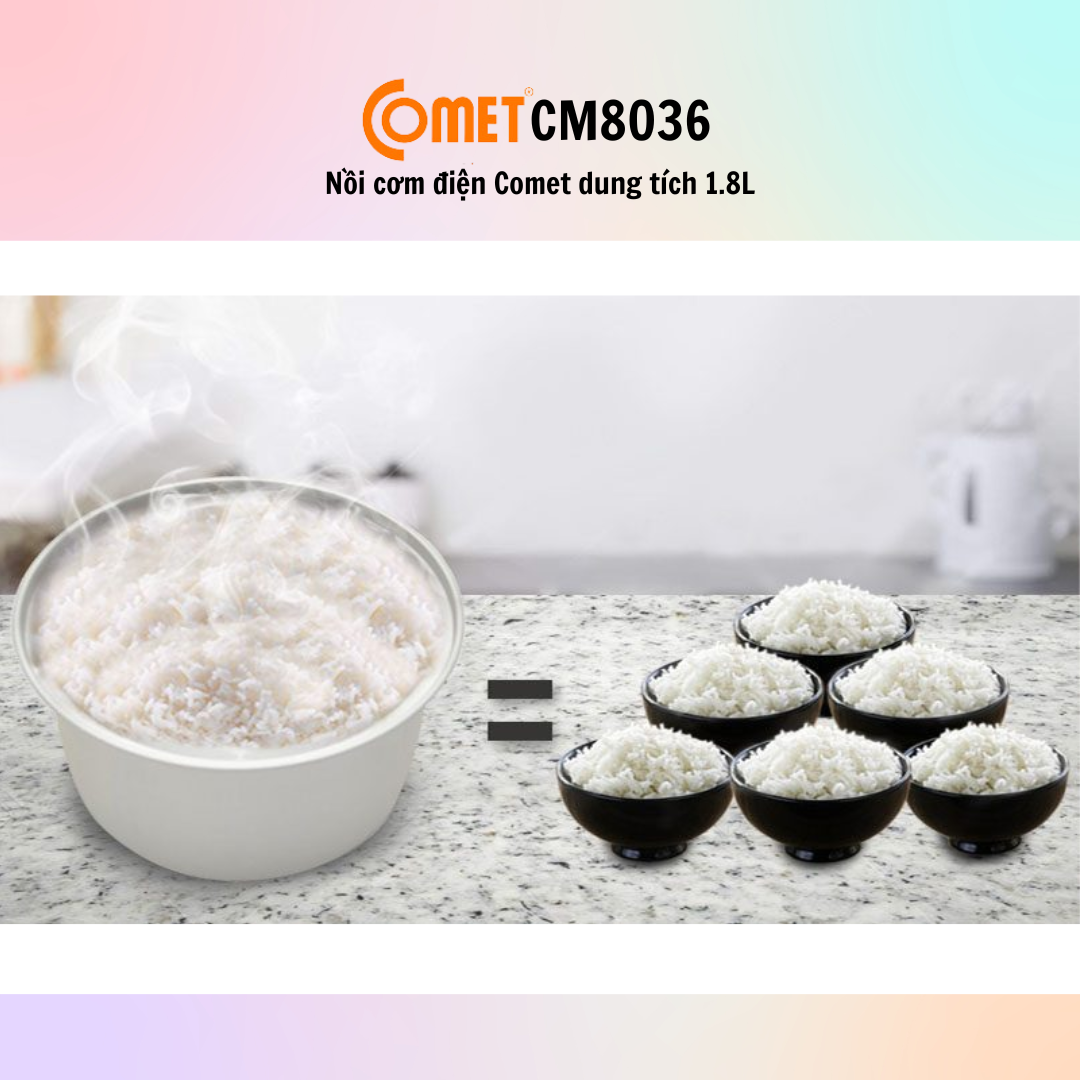Nồi Cơm Điện Comet CM8036 (Dung tích 1.8L) - Hàng Chính Hãng - Bảo Hành 12 Tháng