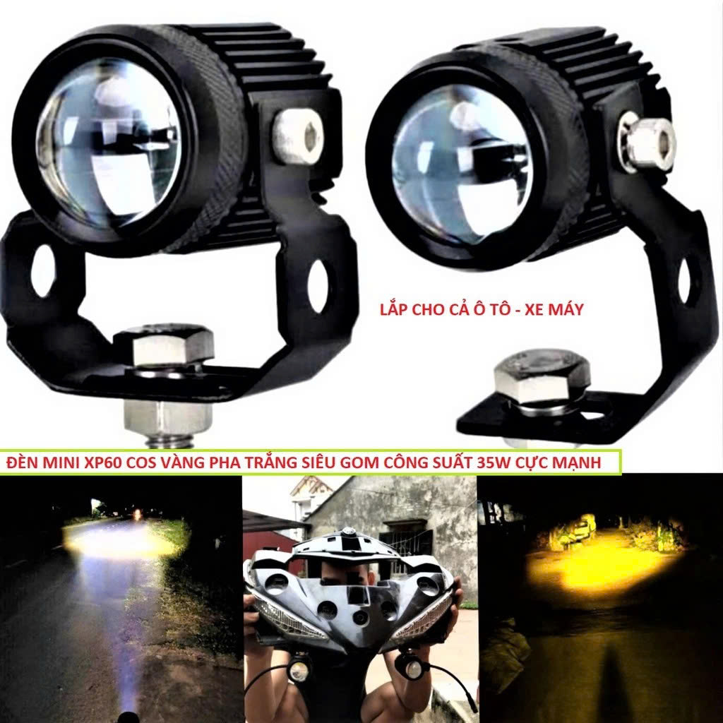 Đèn Trợ Sáng Xe Máy XP60 – Pha Trắng Cốt Vàng, Loại Xịn Chống Nước 100
