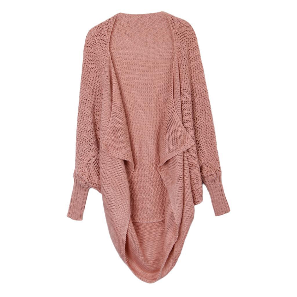 Womens Solid Cardigan Slouchy Loose Sweater Batwing Long Sleeve Chunky Knitted Front Open Outwear
