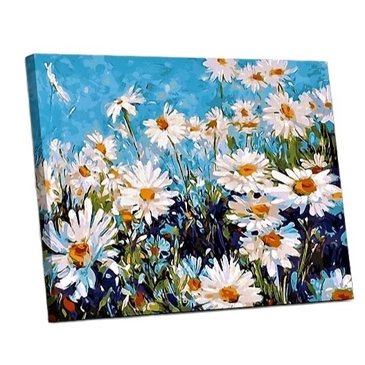 Tranh sơn dầu số hoá tự vẽ đã căn khung 40x50 cm - Hoa cúc dại