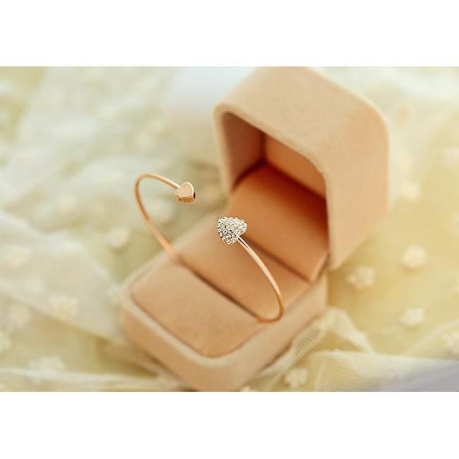 Vòng tay mở tình yếu thiết kế hình trái tim, đính kim cương, VTA005