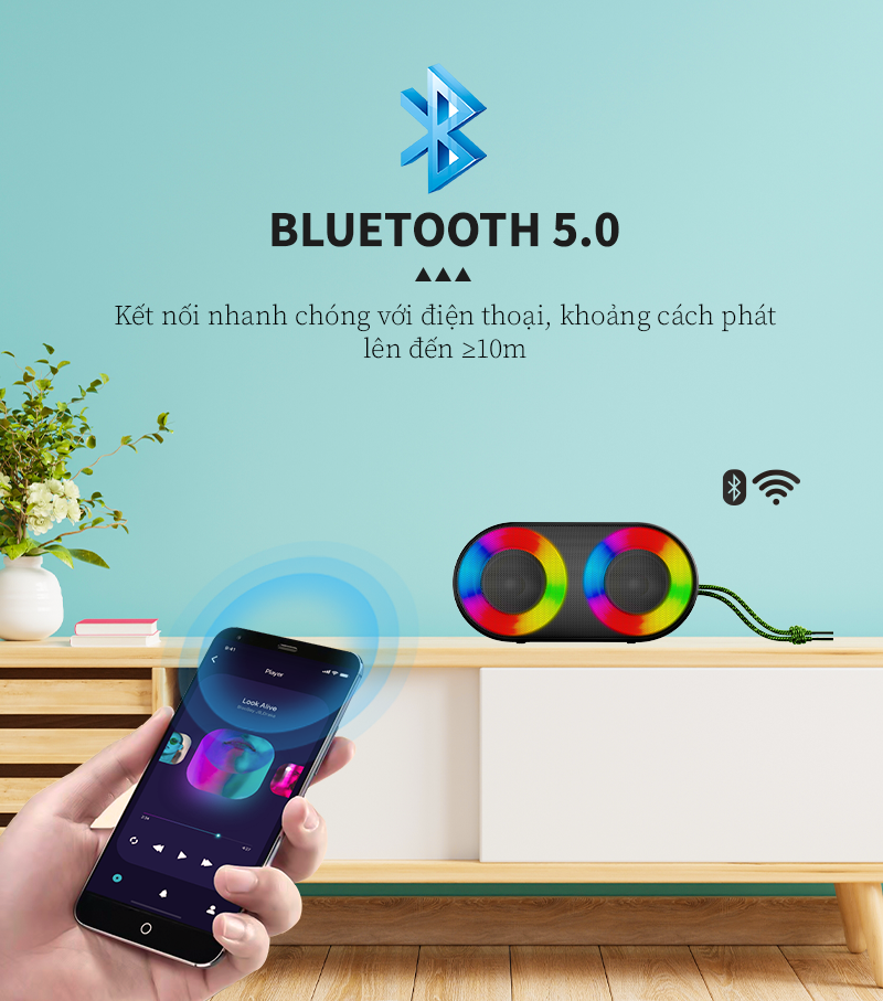 Loa mini cầm tay Bestsound BD-K212 kết nối Bluetooth, USB, TF, đèn LED đổi màu, thiết kế chống thấm nước - Hàng chính hãng