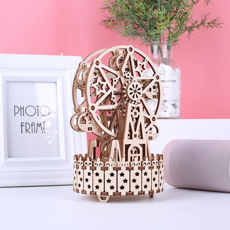 Đồ chơi lắp ráp gỗ 3D Mô hình Hộp nhạc Đu quay Ferris Wheel Music box G605d