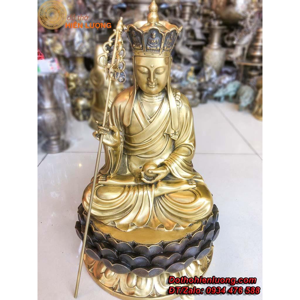 Tượng Đức Địa Tạng Vương Ngồi Đài Sen Màu Đen Bằng Đồng Cao 50cm