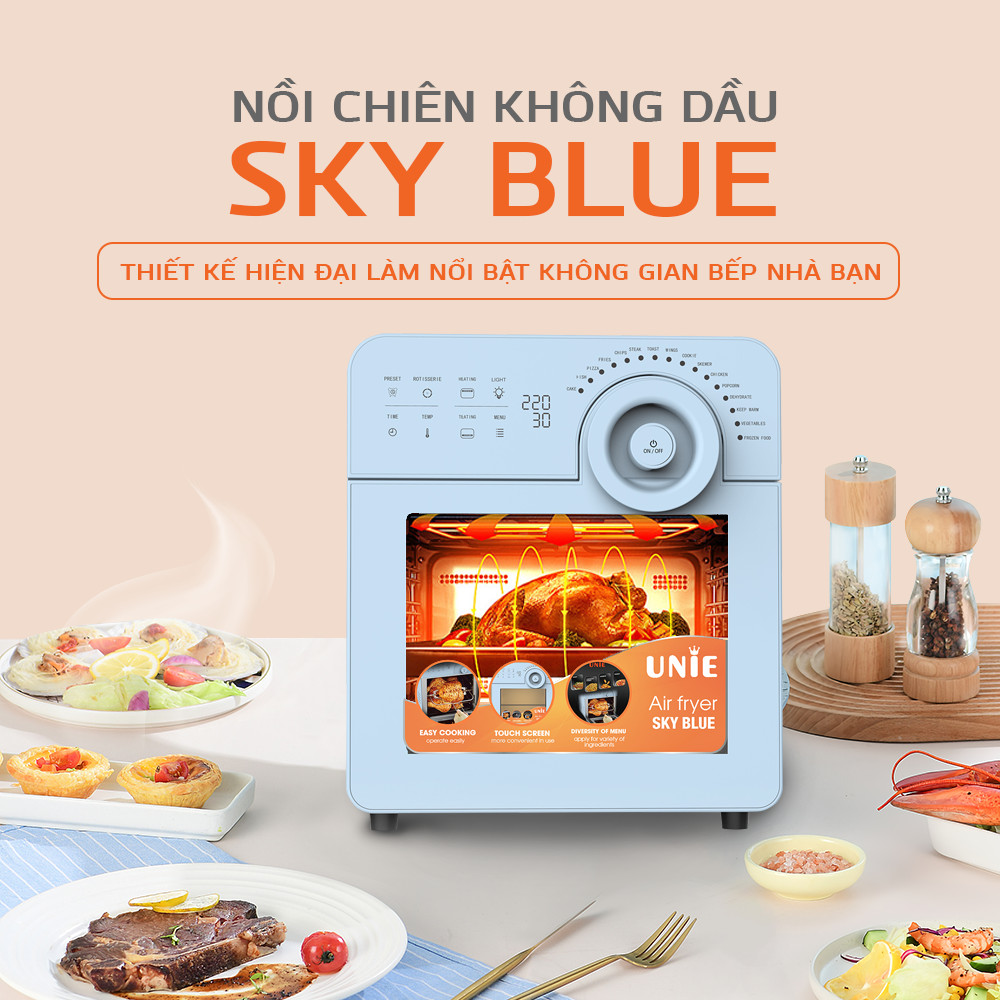 Nồi chiên không dầu UNIE Sky Blue dung tích 14.5L  công suất 1700W - Hàng chính hãng