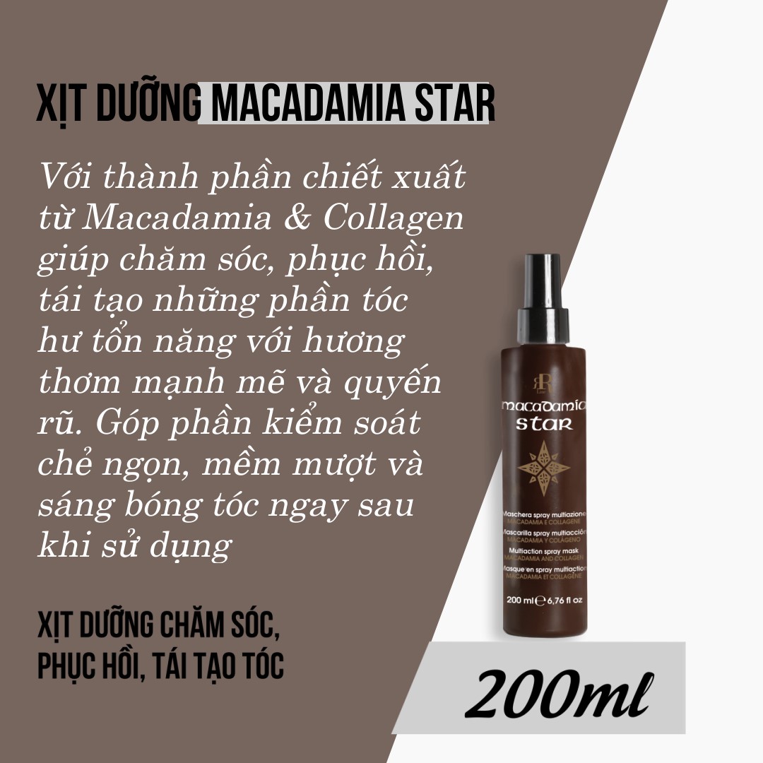 Xịt dưỡng phục hồi tóc xơ rối Rrline Macadamia Star Spray Mask 200ml