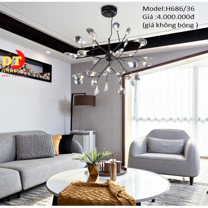 Đèn chùm hiện đại phòng khách,trần thấp căn hộ HTLQ