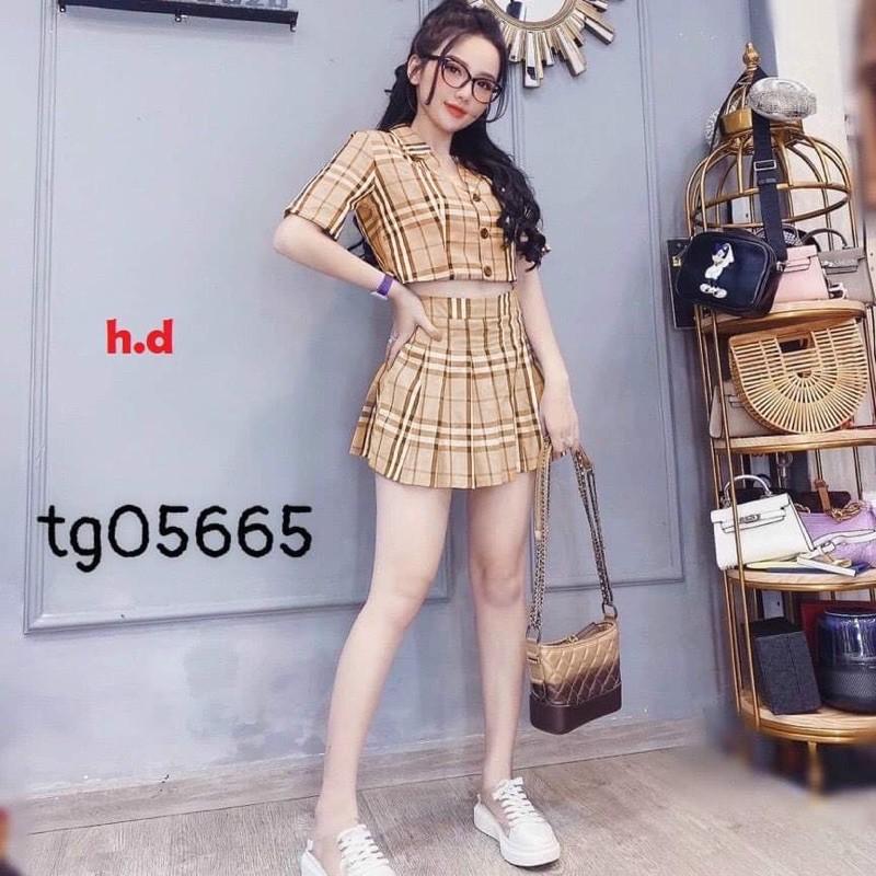 Sét kẻ Bbr + chân váy xếp ly HD59