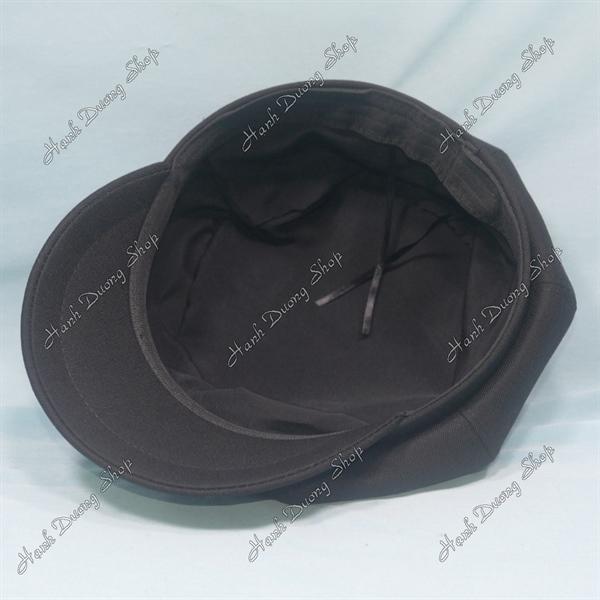 Nón mỏ vịt nữ gắn mặt sắt nơ phía trước, nón beret nữ hàng quảng châu phong cách cổ điển, nón nồi nữ, nón bí ngô, nón beret họa sĩ hàng quảng châu vòng đầu 57-58cm có 2 dây rút giảm size đầu - Đen