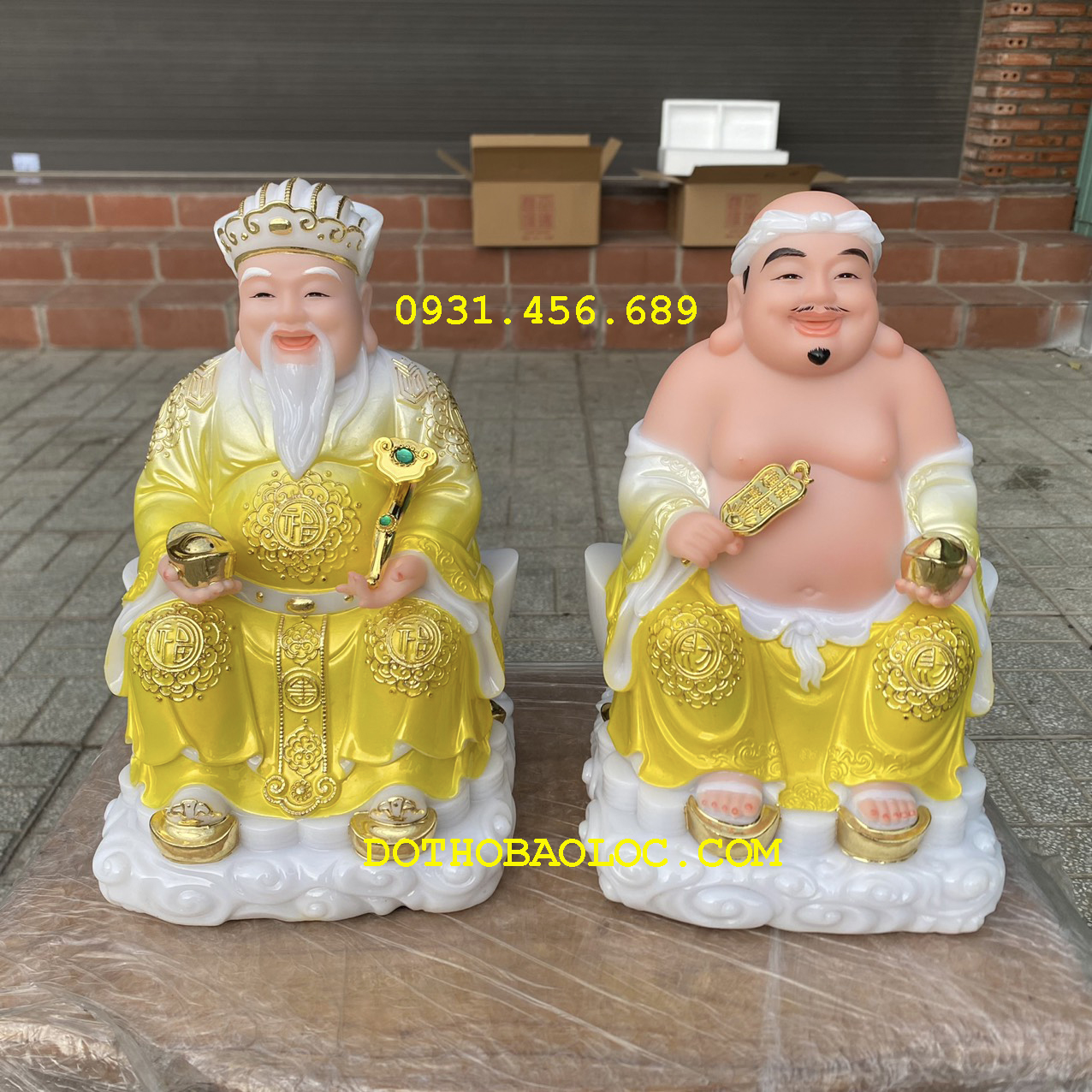 Tượng Thần tài Thổ Địa bằng đá nhập khẩu cao cấp cao 25cm – Màu vàng