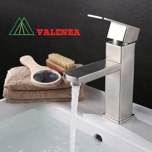 Vòi lavabo nóng lạnh inox sus304 Valenza LV01 thân vuông kèm dây cấp nước-hàng chính hãng