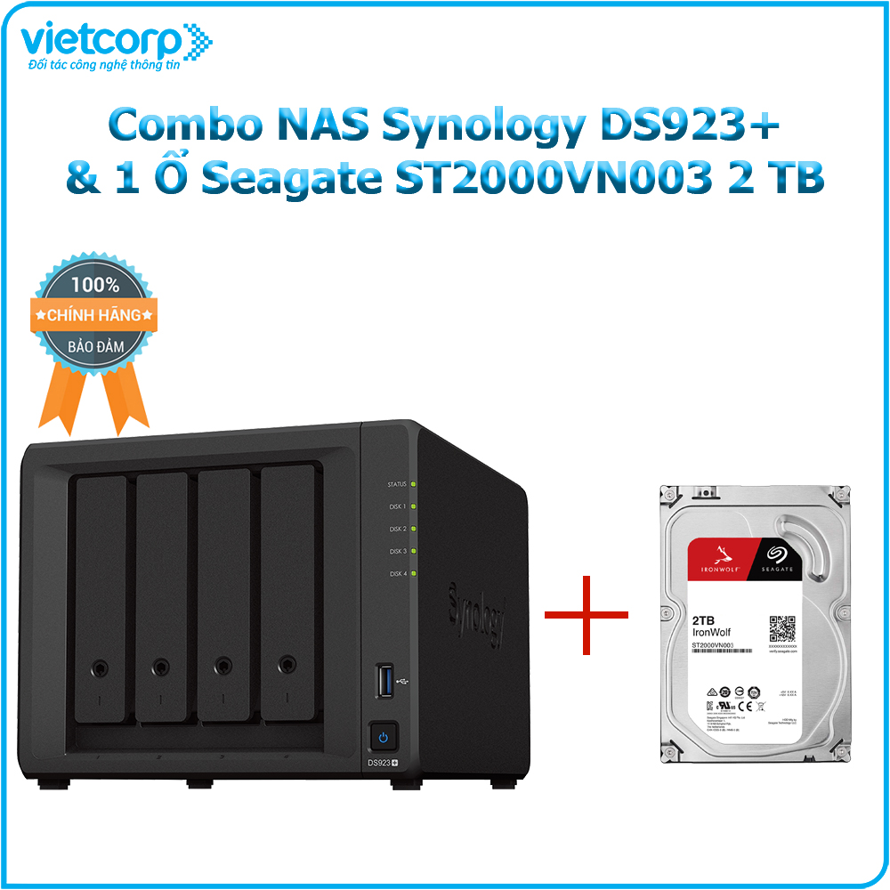 Combo Thiết bị lưu trữ NAS Synology DS923+ và 1 Ổ cứng Seagate ST2000VN003 2 TB - Hàng Chính Hãng