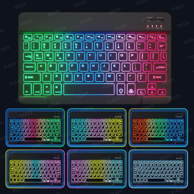 Cầu Vồng Backlit iPad Bàn Phím Dành Cho Điện Thoại Máy Tính Bảng Laptop Tây Ban Nha Nga Bồ Đào Nha Không Dây Bàn Phím Bluetooth Cho Xiaomi Samsung