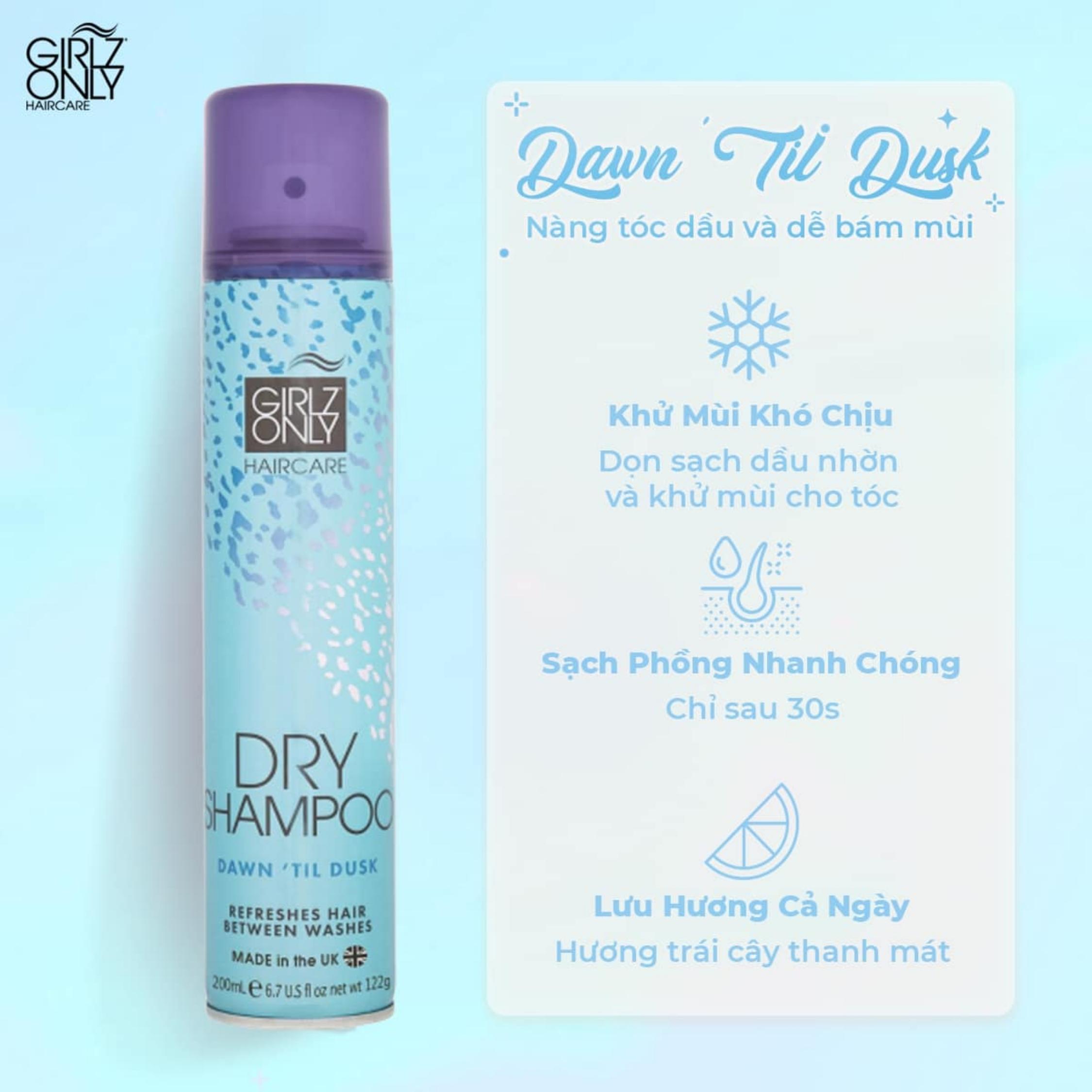 Dầu Gội Khô Girlz Only Xịt Tóc Gội Đầu Khô Dry Shampoo (Xanh) Không Bết Sạch Dầu Bồng Bềnh 200ml/Chai