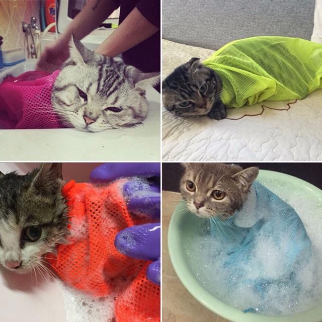Túi lưới hỗ trợ tắm rửa cho mèo. Loại 1 dầy dặn