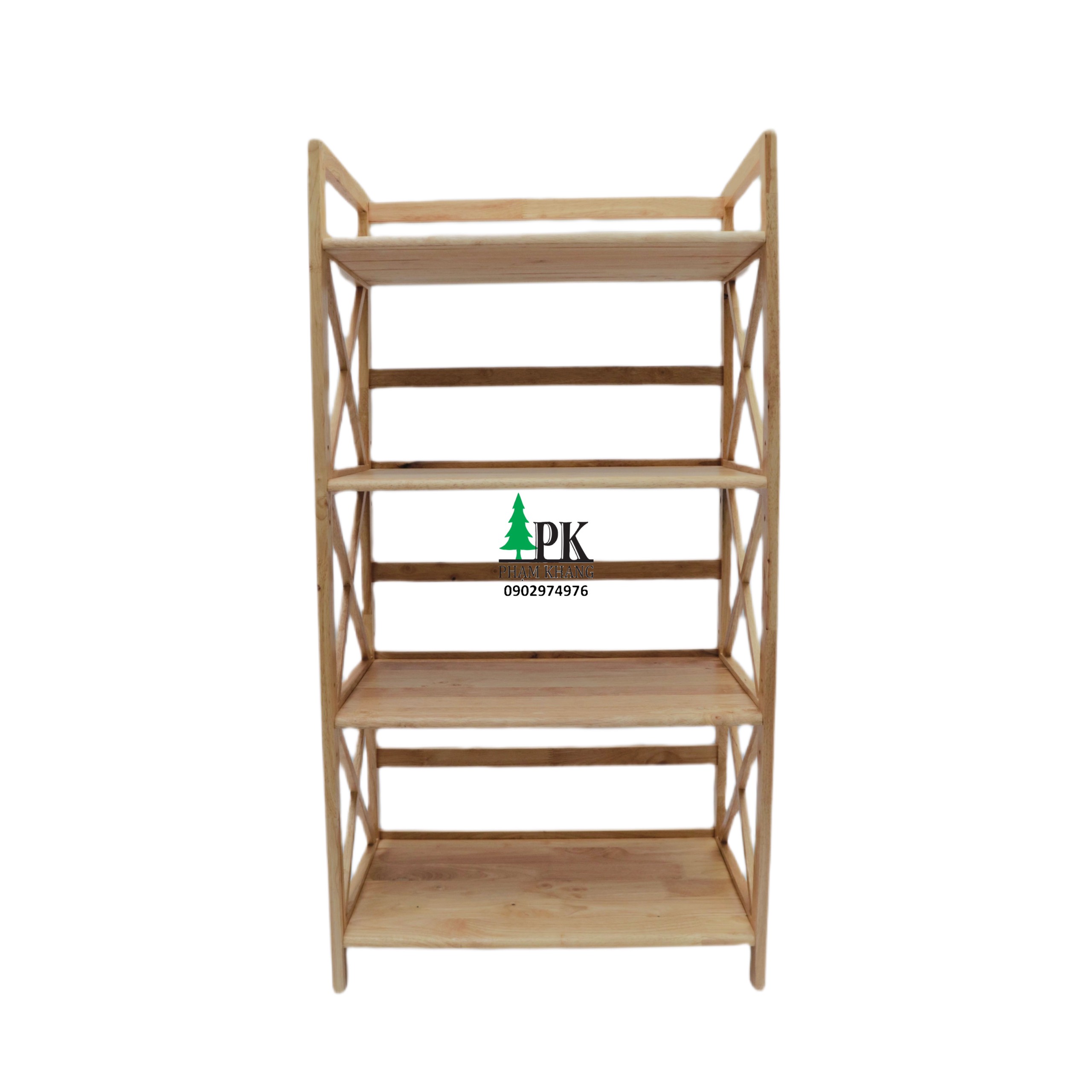 Kệ lò vi sóng gỗ 4 tầng Phạm Khang - Gỗ cao su tự nhiên màu Gỗ Tự Nhiên/ Vàng Cherry - Kích thước rộng 62 cm