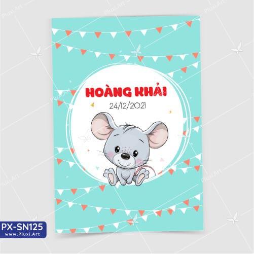 Thiệp thôi nôi – sinh nhật Pluxi bé Trai tuổi Chuột 01