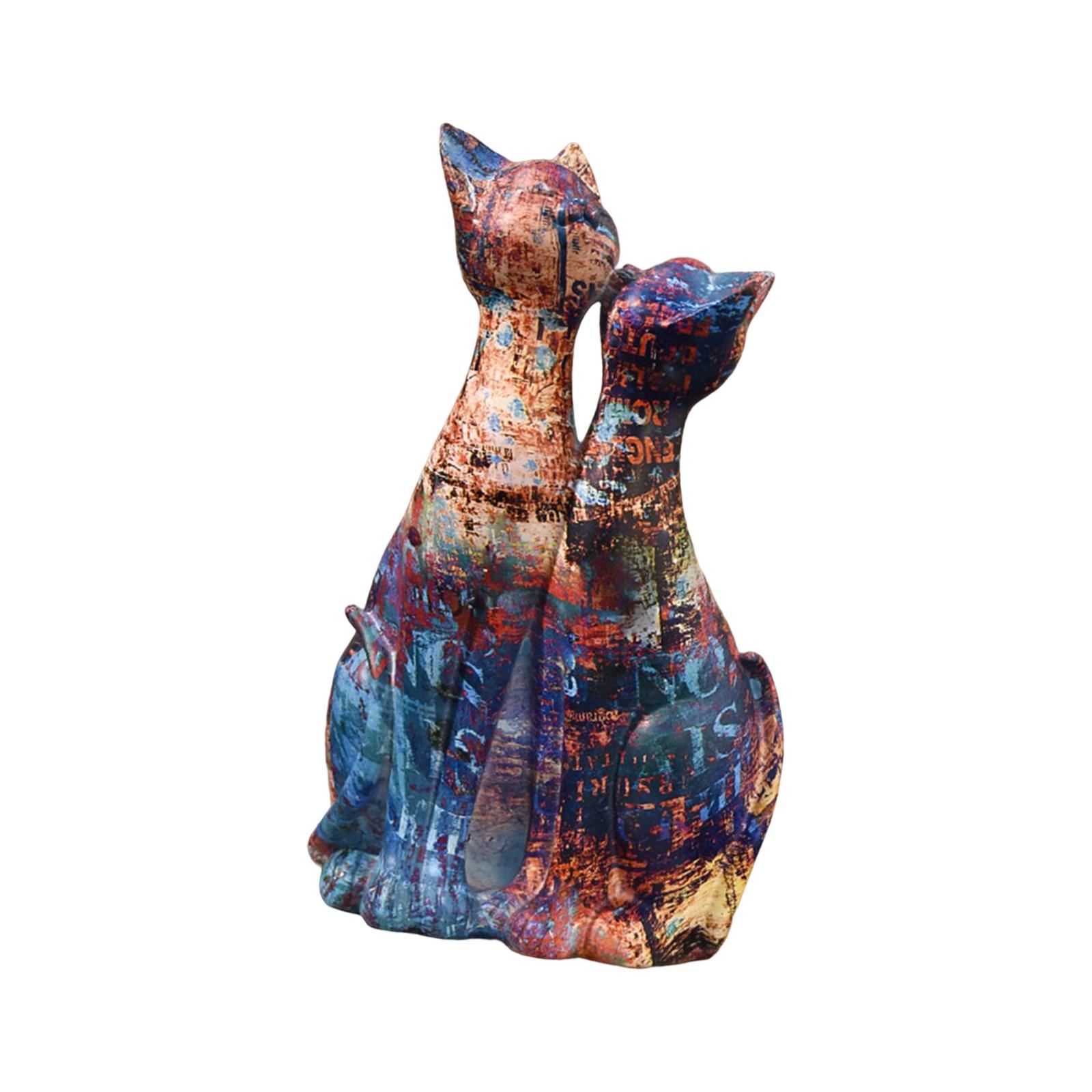 Couple Cat Statues Animals Sculpture Desktop Kitty Figures Resin Figurines