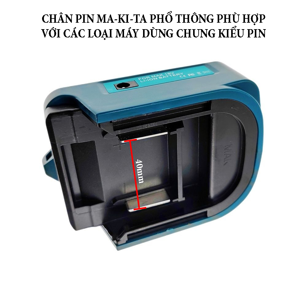 Đế chuyển pin máy công cụ chân pin phổ thông thành sạc dự phòng, cổng type C hỗ trợ sạc nhanh 18W, cổng DC12V đèn led 3 cấp độ sáng