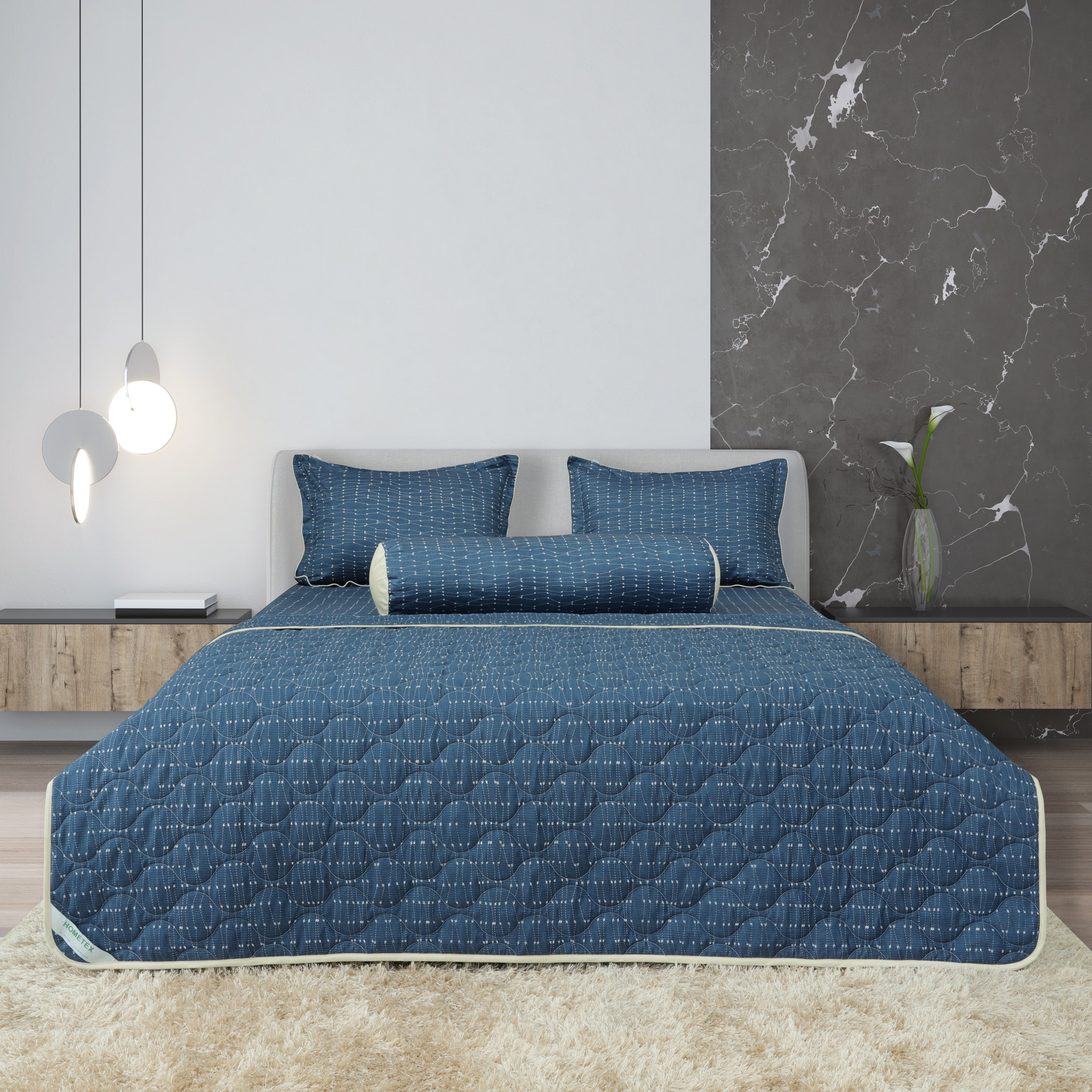 Bộ chăn drap gối Hometex cotton hoa thoáng mát, hoa văn phong phú