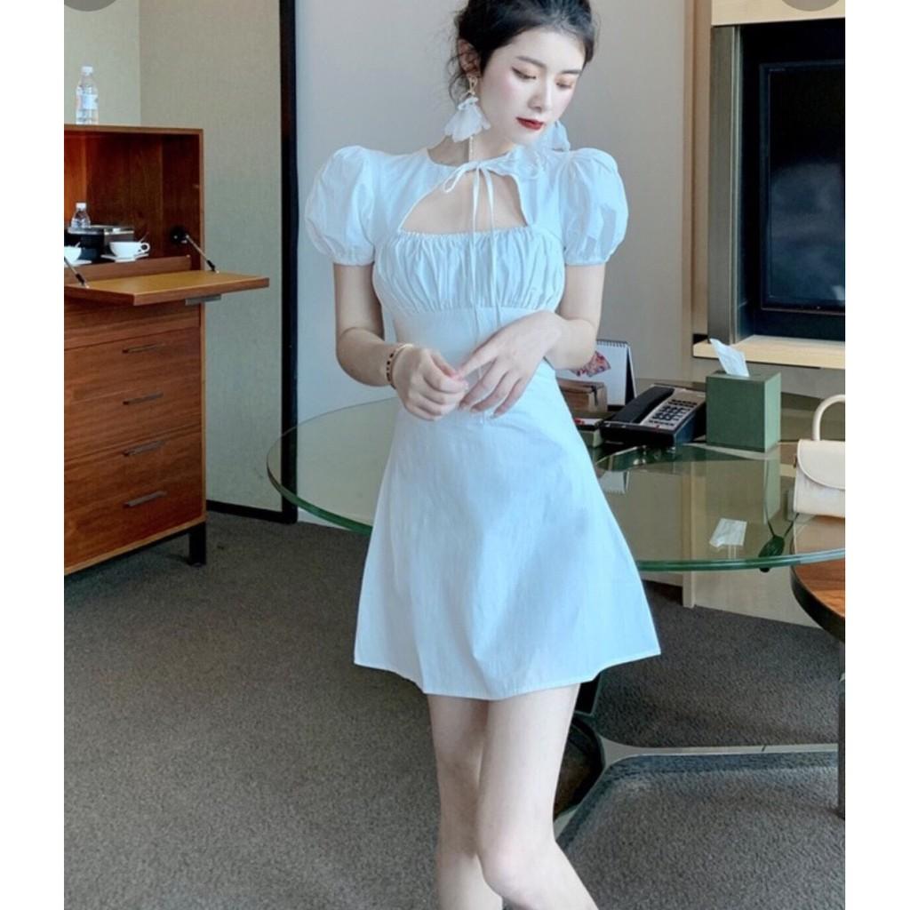 Váy đầm nữ dáng ôm nhúm ngực cột dây tay con phù hợp đí chơi, dạo phố