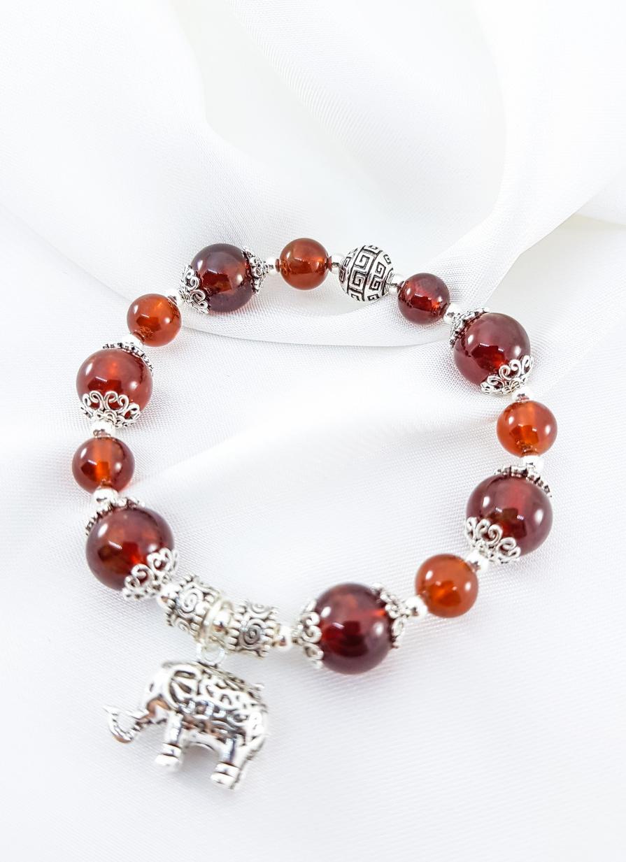 Vòng Tay Mệnh Hỏa, Thổ Đá Garnet Mix Charm Con Voi