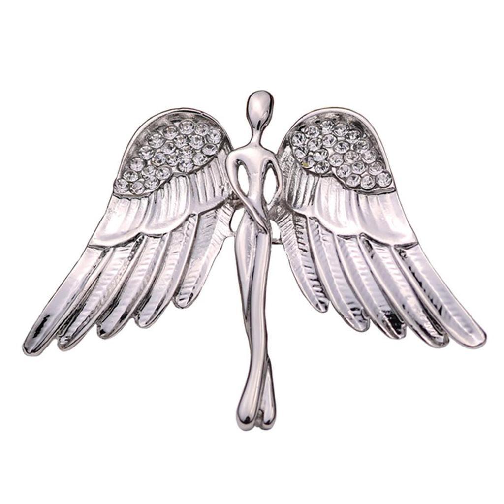 2X Fashion Angel Wings Brooch Charming Crystal Brooch Pin for Men Women Silver