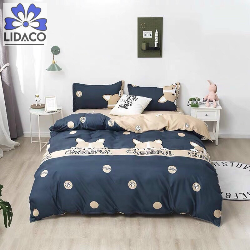 Bộ chăn ga gối cotton LIDACO PL1 - Chó cheerful SP001486