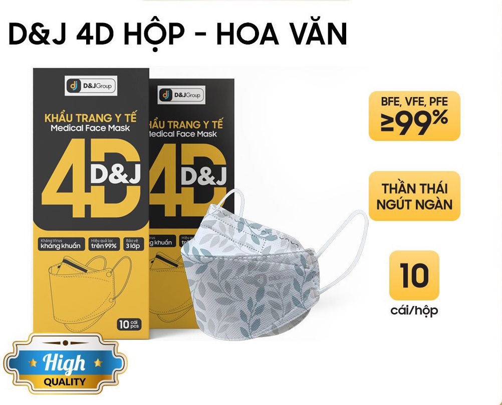 [COMBO 5 HỘP - D&amp;J] Khẩu Trang Y Tế Kháng Khuẩn 4D/Tiêu Chuẩn KF94/ Chính Hãng Hộp 10 Cái