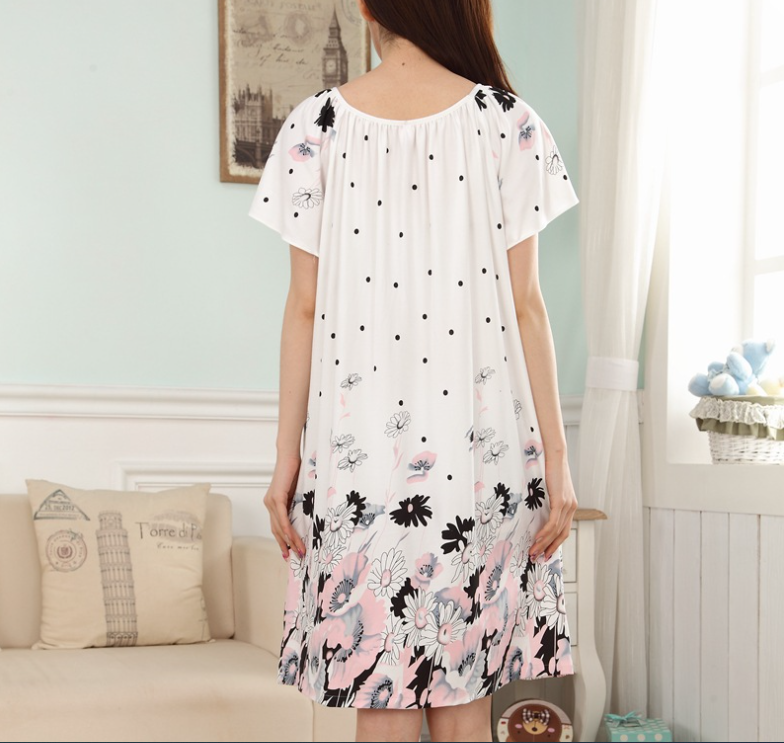 Váy Bầu Mặc Nhà Chất Liệu Cotton, Đầm Bầu Ngủ Dáng Suông Freesize Cổ Tròn Họa Tiết Dễ Thương