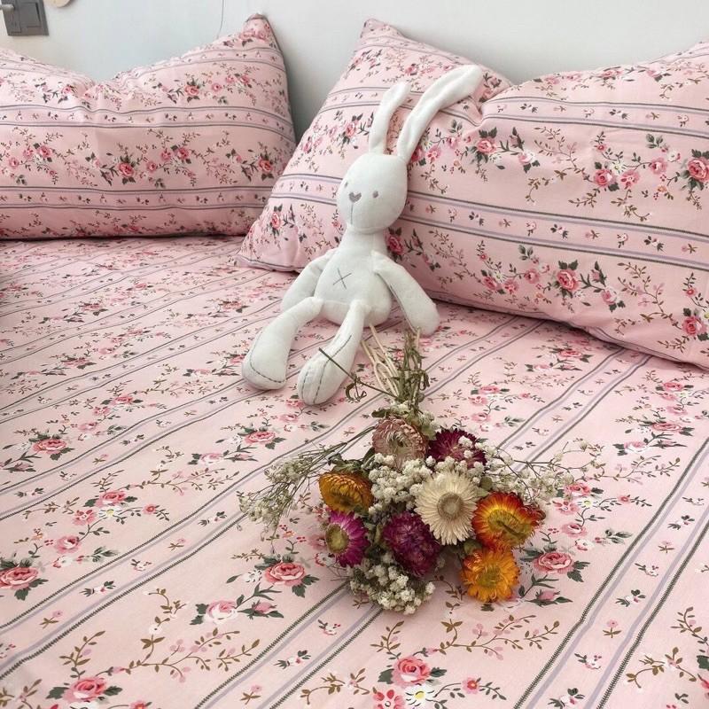 Bộ Chăn Ga Gối Cotton Living 100%cotton Hàng Nhập khẩu Cao Cấp 4 Món Hoa Hồng Vintage