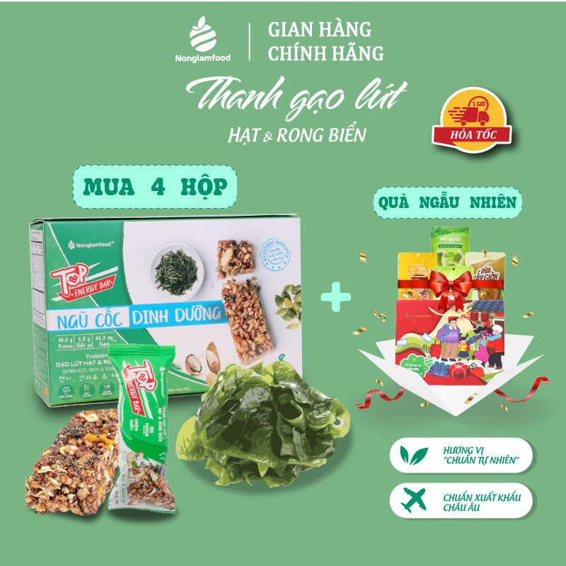 [THUẦN CHAY]Thanh gạo lứt Hạt & Rong Biển Nonglamfood hộp 8 thanh 136g | Chay mặn đều dùng được | Hỗ trợ ăn kiêng giảm cân | Bữa ăn dinh dưỡng thay thế lành mạnh