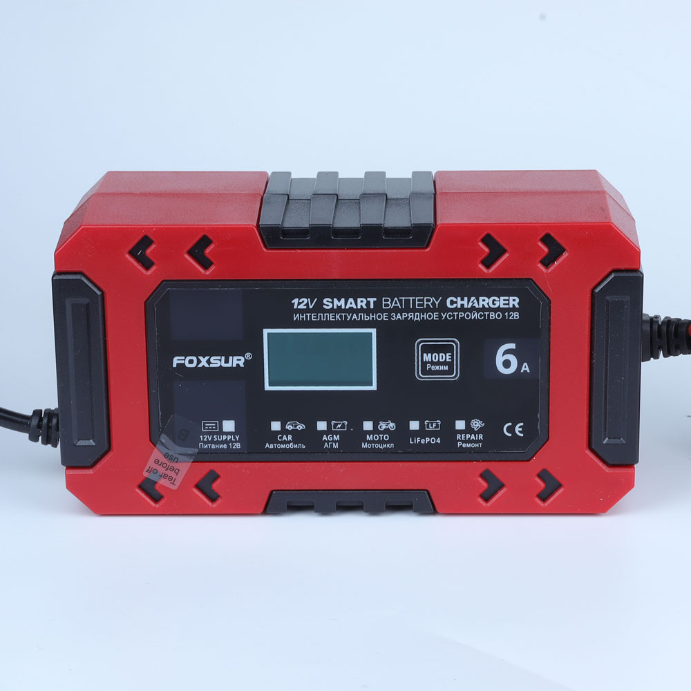 Bộ sạc ắc quy thông minh FOXSUR 12V 6F 10 giai đoạn 4AH - 120AH khử sunfat và tự động ngắt FBC1206F 6A