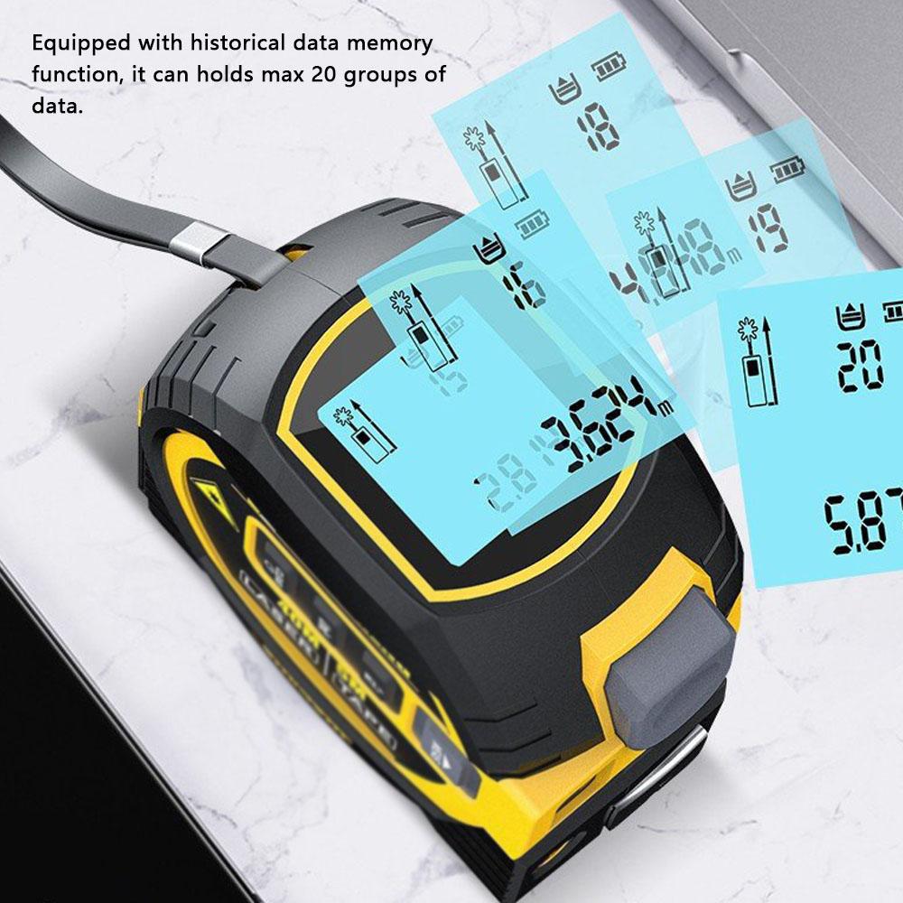 3in1 Laser Rangefinder 5m Tape Measure Ruler LCD Display with Backlight Distance Meter Building Measurement Device Area Volumes Surveying Equipment
