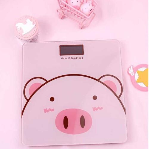 Cân Sức Khoẻ Heo Hồng, Pin Tiểu, Kính Cường Lực, Màn Hình Số Kèm Đo Nhiệt Độ Phòng - Cân điện tử chính xác cao
