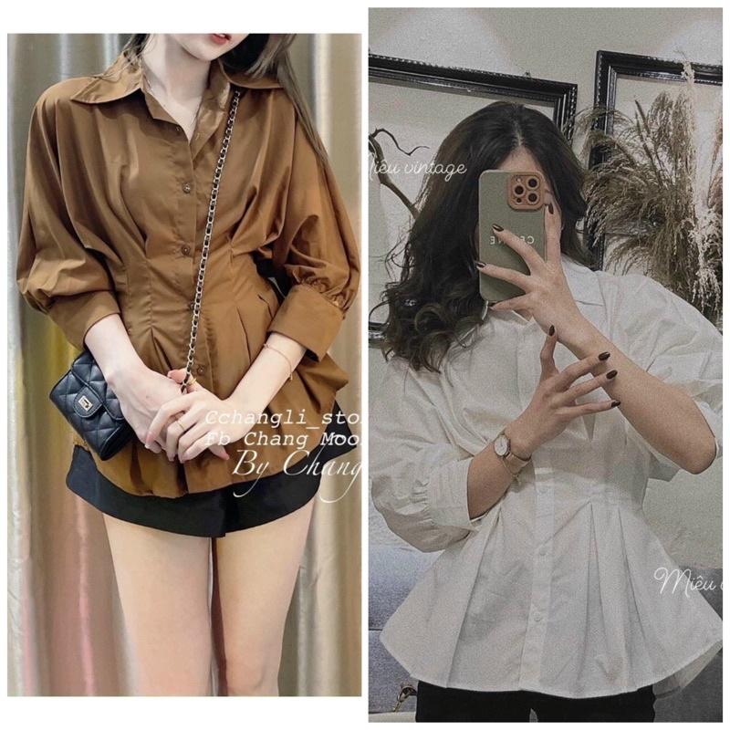 Áo sơ mi tay phồng chiết eo tôn dáng phong cách Hàn Quốc cho nữ SM121