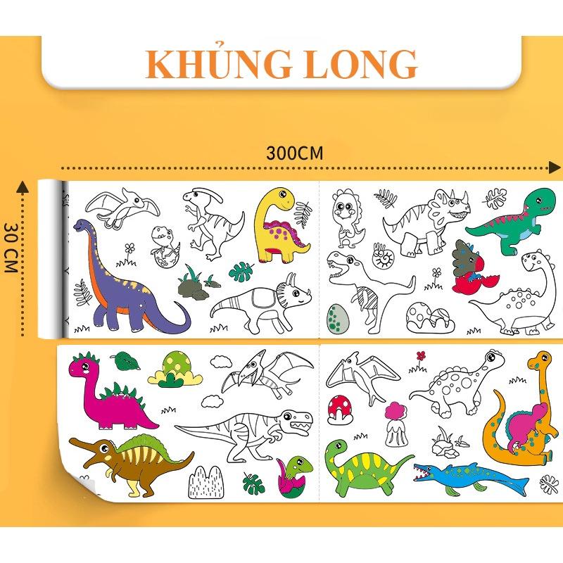 Cuộn tranh tô màu 3m 7 CHỦ ĐỀ có thể cắt dán làm sticker dài 3m rộng 30cm cho bé, dán lên tường không bong