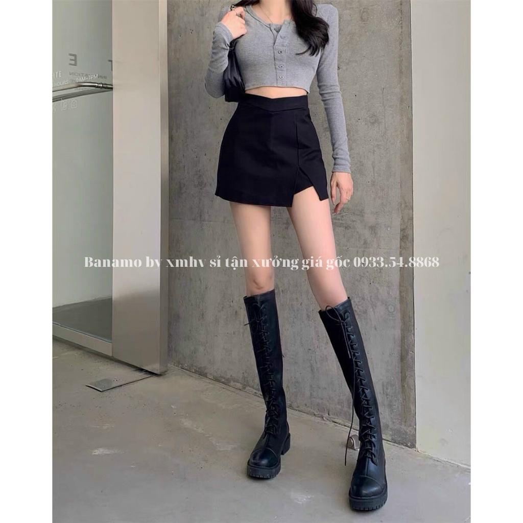 Chân váy nữ xẻ đùi chất tuyết mưa siêu đẹp thời trang Banamo fashion chân váy A xẻ đùi 5342