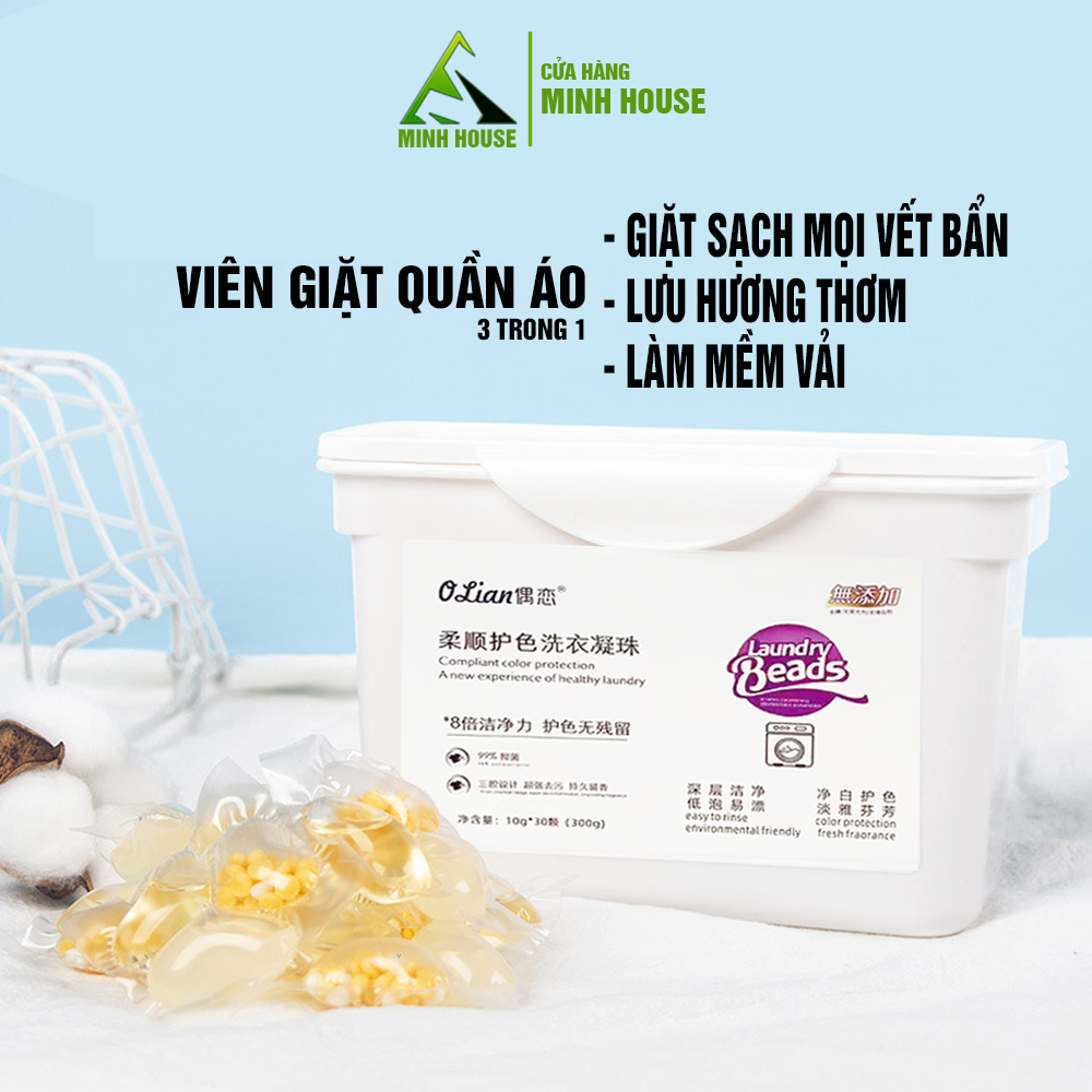 Viên giặt xả quần áo đồ vải 3 in 1, làm mềm, chất lưu hương dạng túi gel Minh House