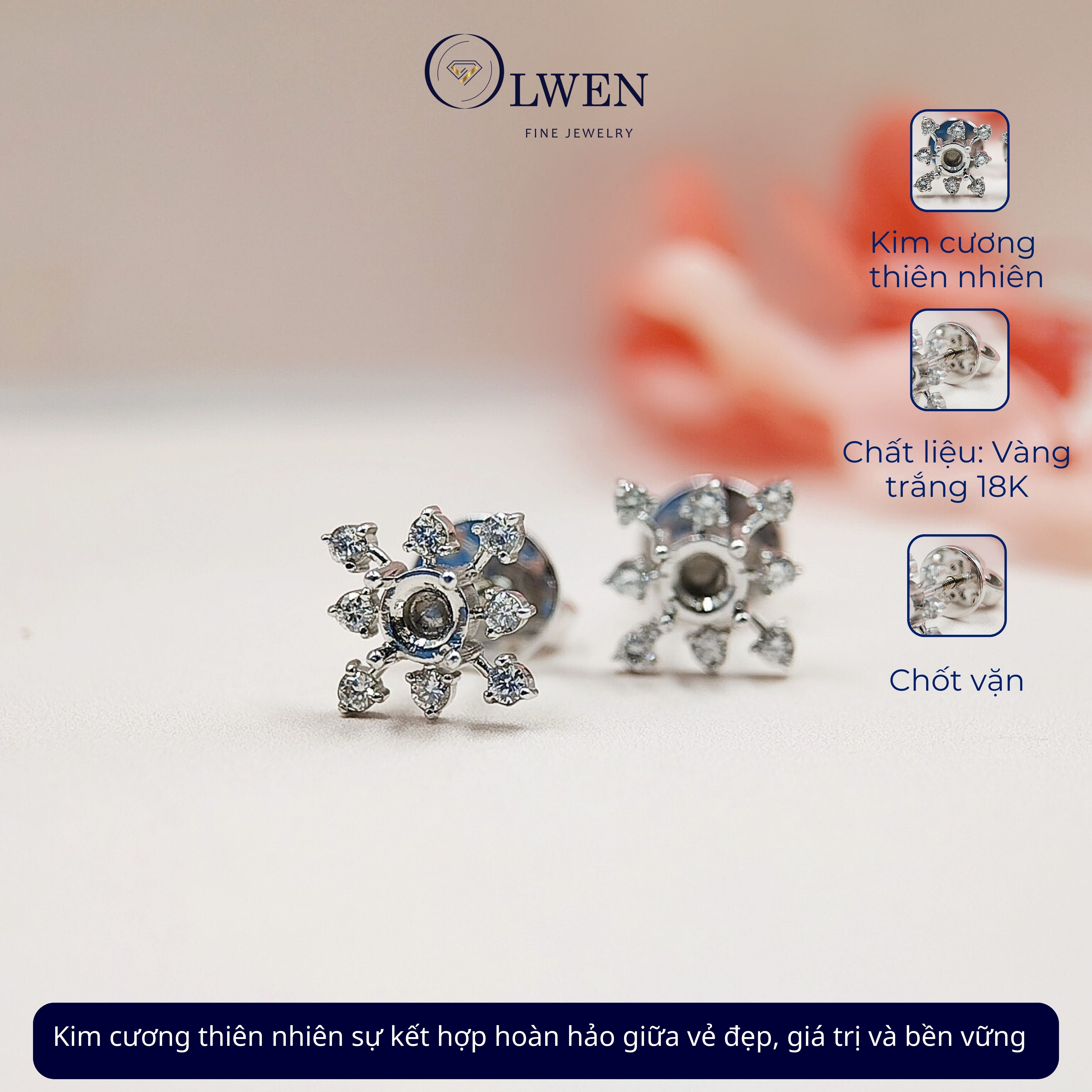 Bông tai kim cương trắng 18K Olwen HA-E000010