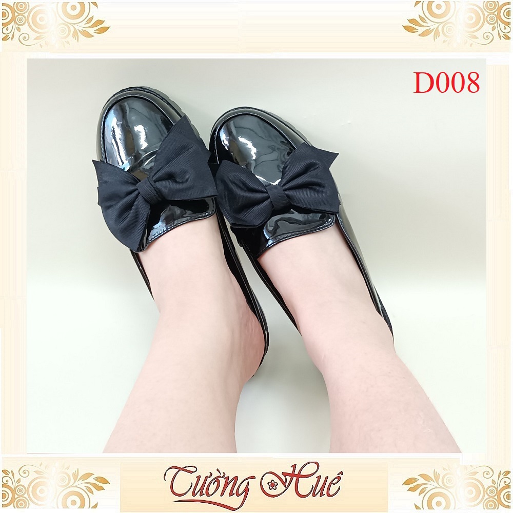 Dép Sục Da Bóng Đính Nơ Gót Vuông Cao 4CM - Hàng Quảng Châu - D008