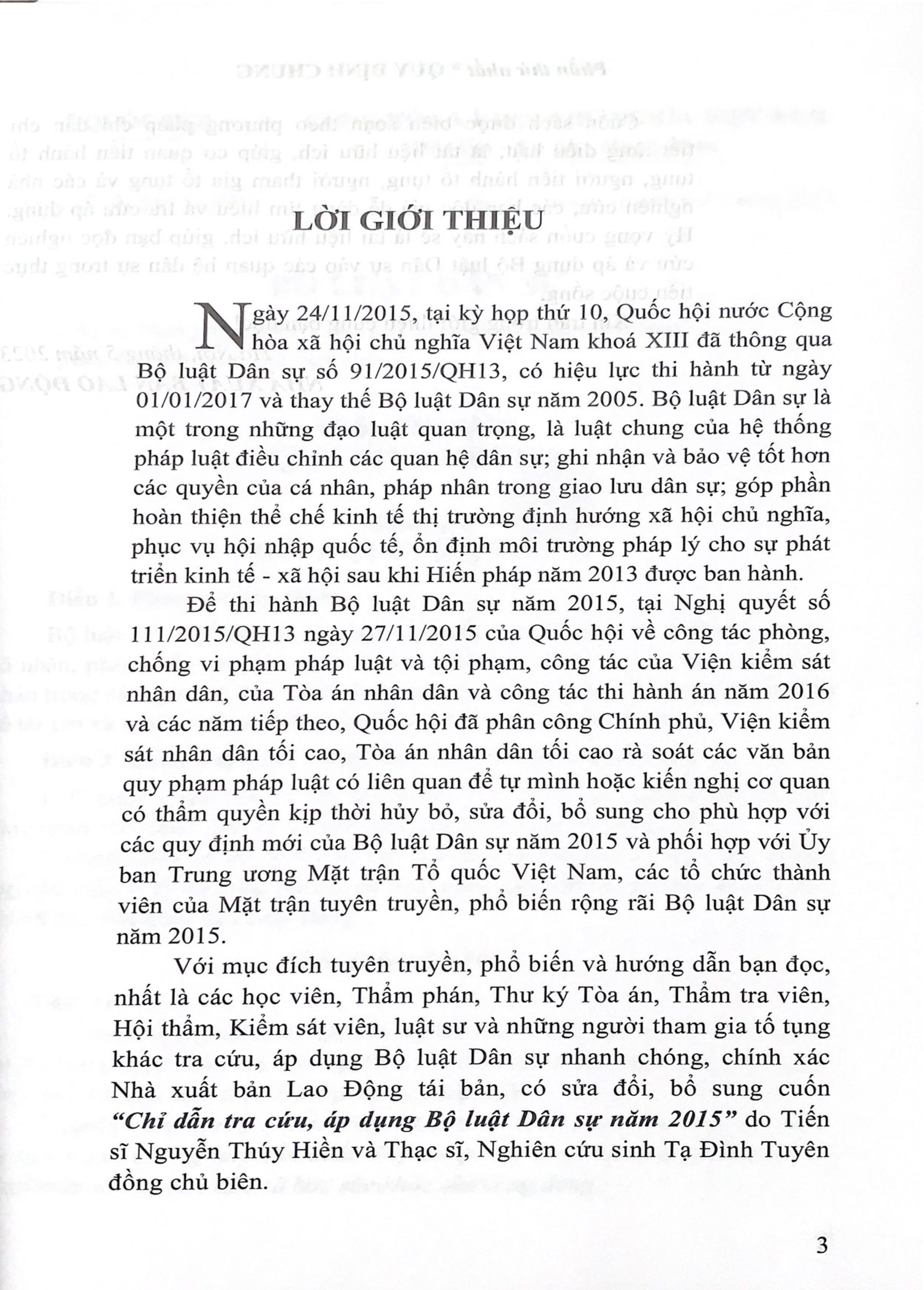 Chỉ dẫn tra cứu áp dụng Bộ luật Dân sự năm 2015 (Tái bản lần thứ nhất có sửa đổi bổ sung)