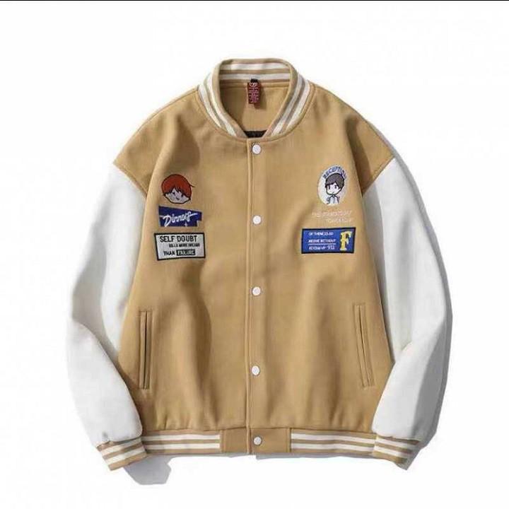 Áo Khoác Bomber Jacket Nỉ Bông Unisex Nam Nữ in Baby F Phong Cách Hàn Quốc Hot Trend 2022