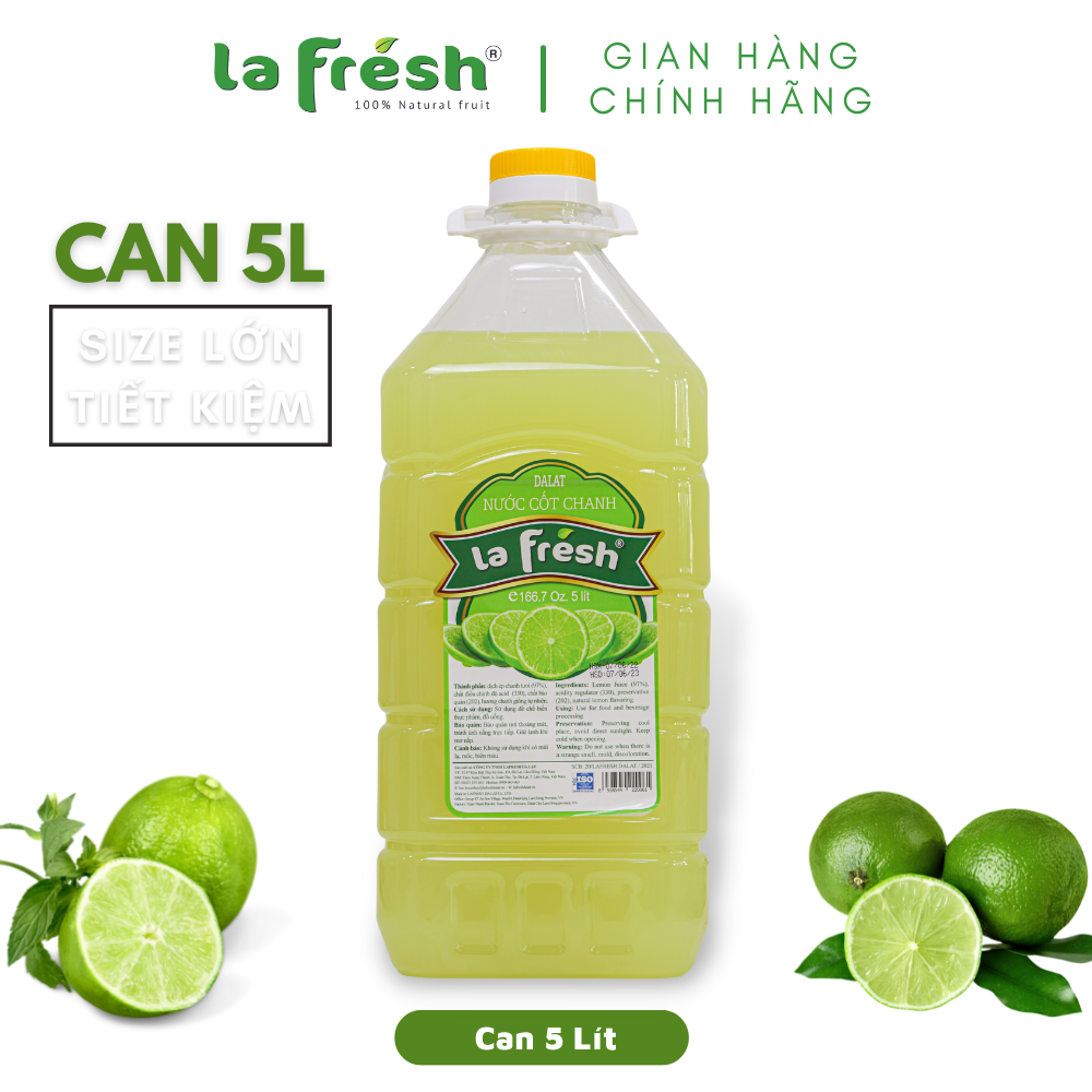 Nước Cốt Chanh Vắt Không Đường, Nguyên chất 100% LAFRESH Đà Lạt, Can 5L